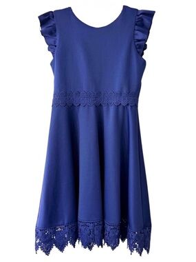 Rare Editions Girls Blue Party Dress Size 14, Lace Hem Bow Back Formal Occasion